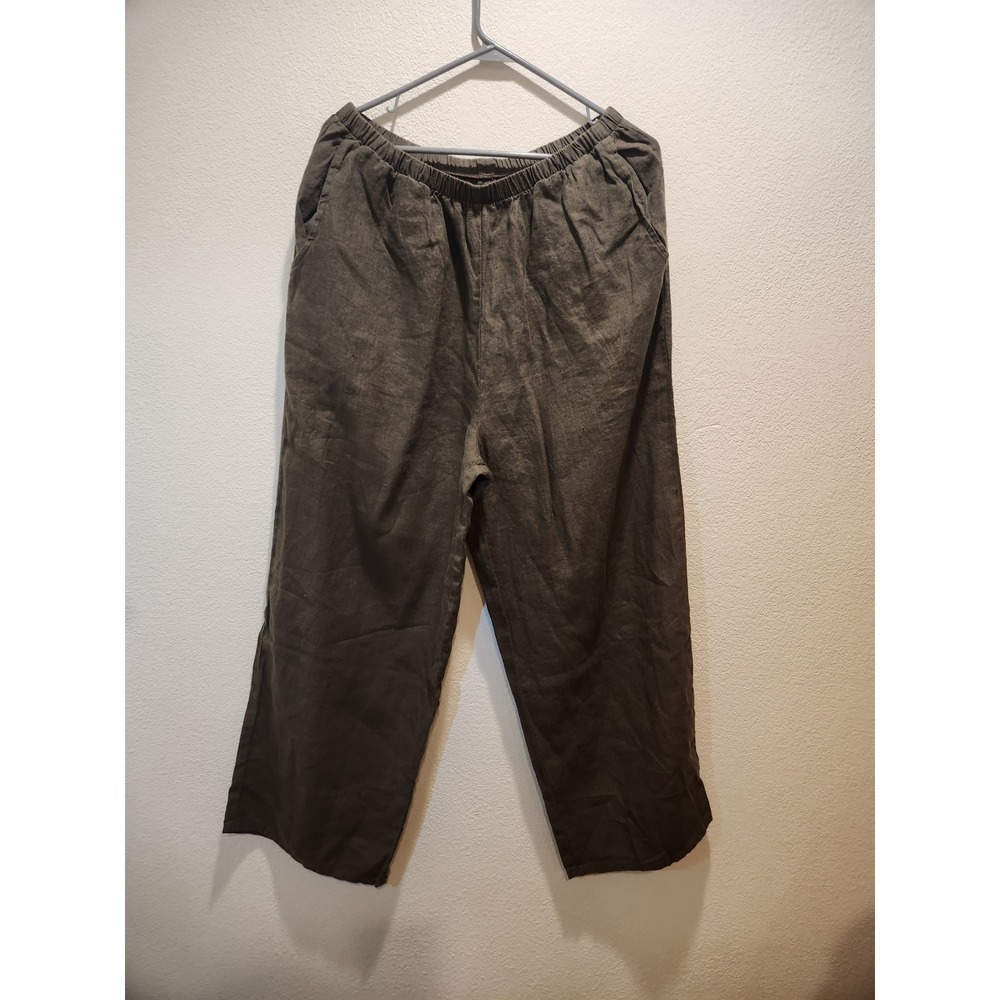 NWOT FLAX gray 100%‎ Linen Pull On Pants Women's Size M Elastic Waist Lithuania